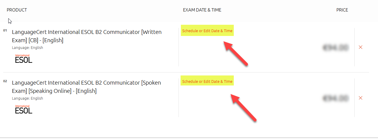 LC ESOL B2 schedule link